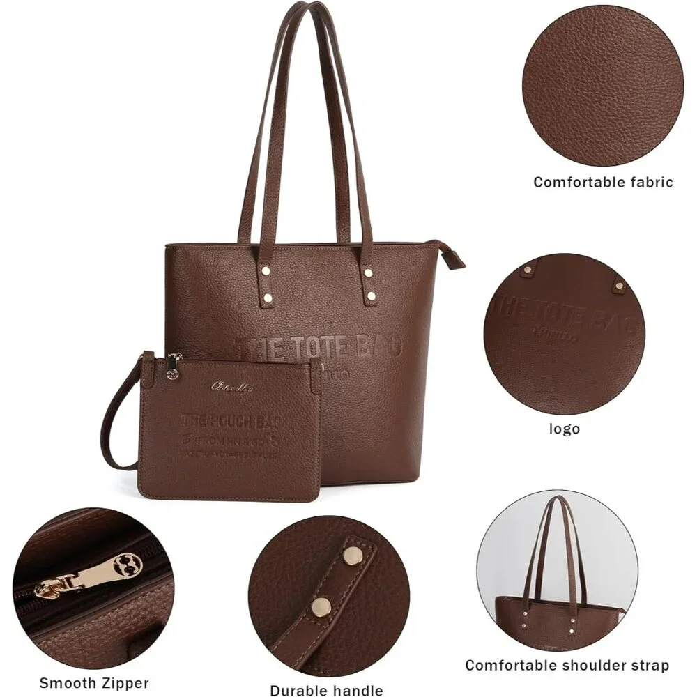 Women's Coffee-Grained PU Leather Sophisticated Elegant Retro Style Tote Bag